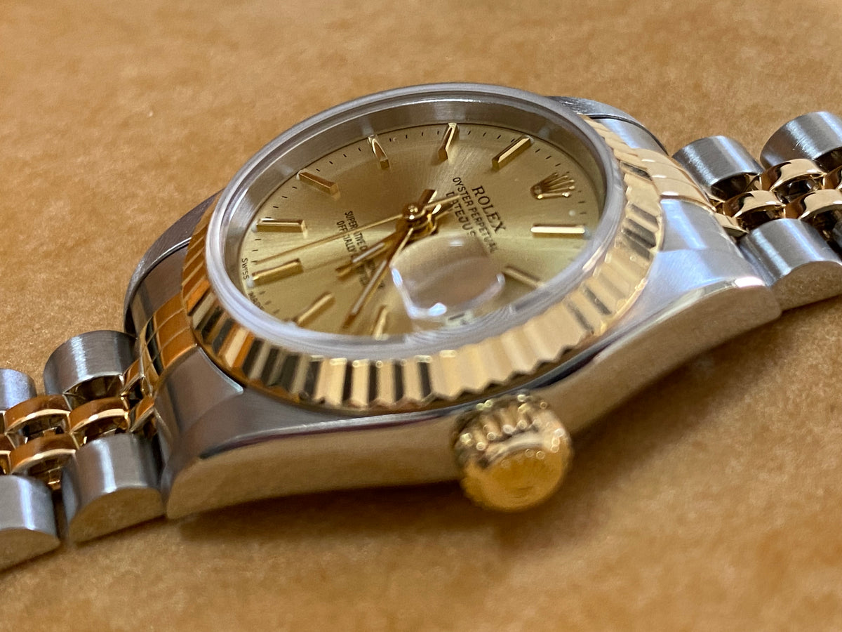 Rolex Yellow Gold and Steel Lady-Datejust 26 - P serial - Fluted Bezel - Champagne Index Dial - Jubilee Bracelet - 79173