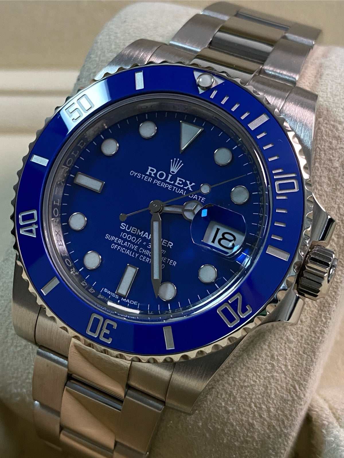 Rolex White Gold Submariner Date - 2020 - "Smurf" - 116619LB *Rare New Style Card*