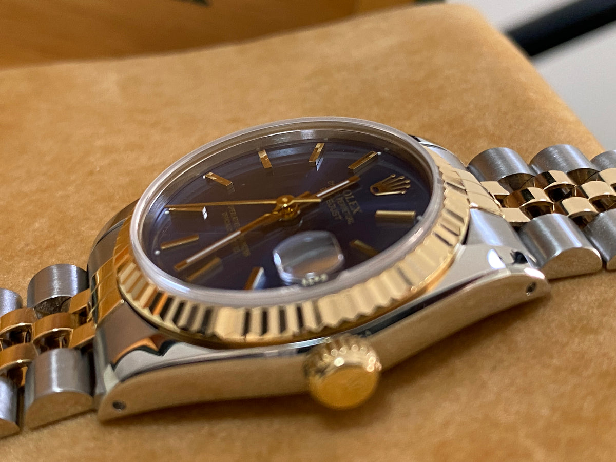 Rolex Steel and Yellow Gold Datejust 31 - R serial - Fluted Bezel - Blue Index Dial - Jubilee Bracelet - 68273