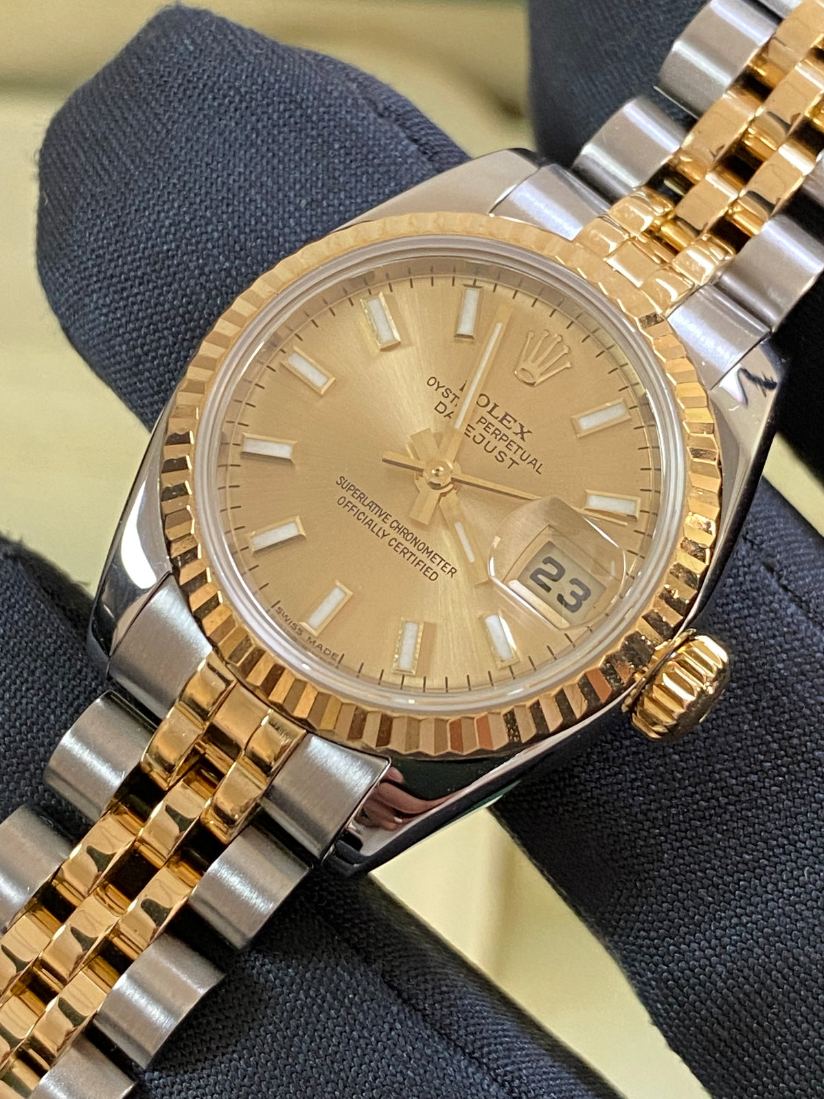 Rolex Yellow Gold and Steel Lady-Datejust -  D serial - Fluted Bezel - Champagne Index Dial - Jubilee Bracelet - 179173