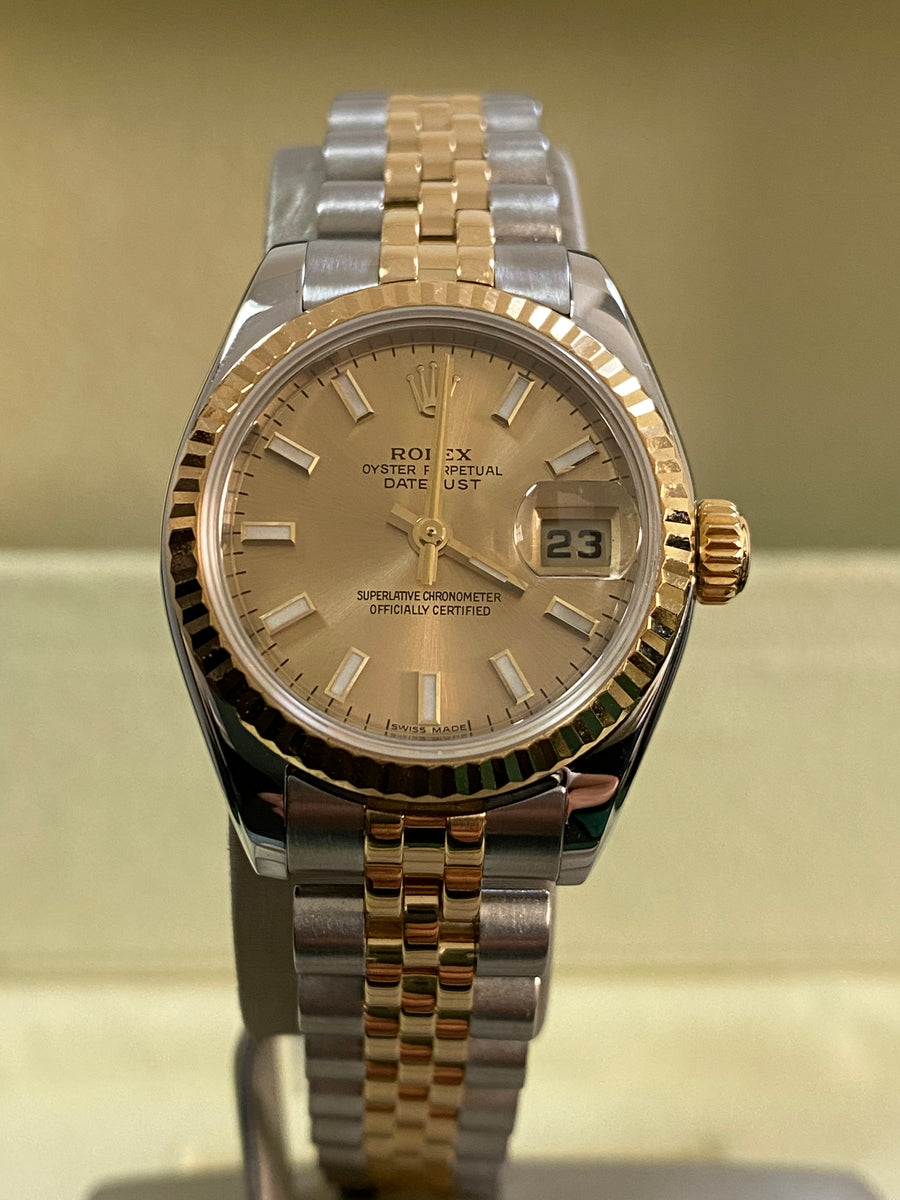 Rolex Yellow Gold and Steel Lady-Datejust -  D serial - Fluted Bezel - Champagne Index Dial - Jubilee Bracelet - 179173