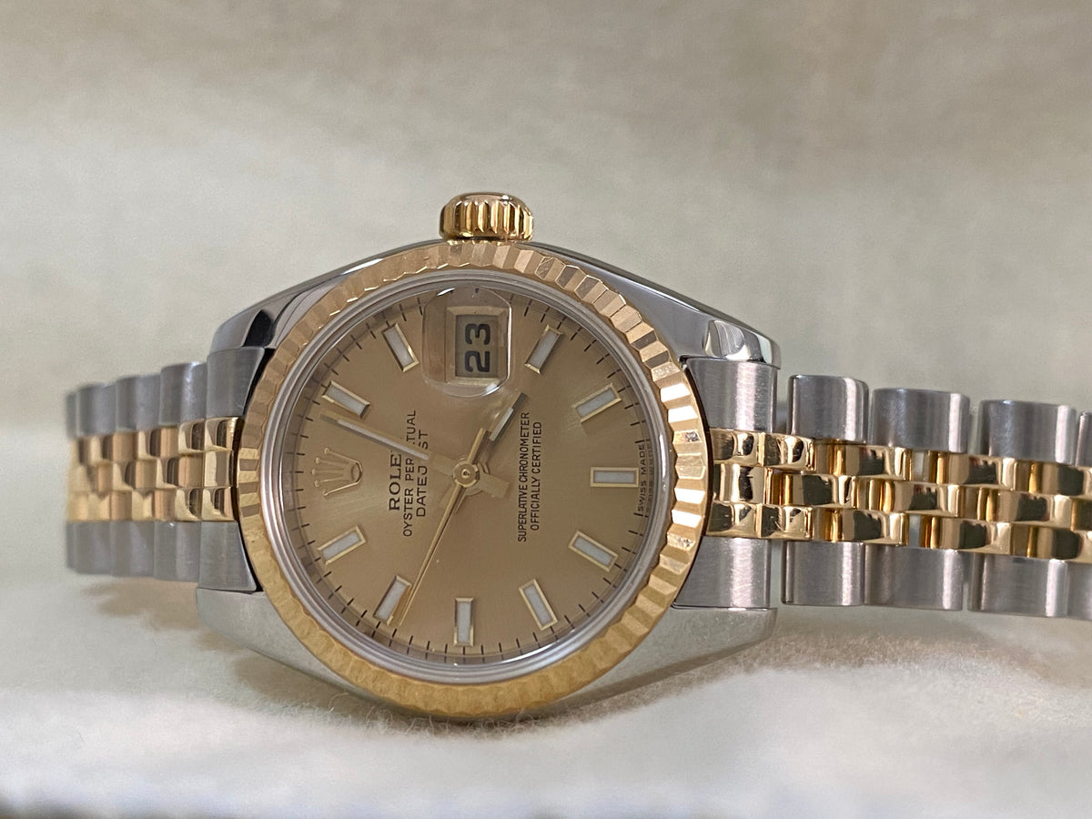 Rolex Yellow Gold and Steel Lady-Datejust -  D serial - Fluted Bezel - Champagne Index Dial - Jubilee Bracelet - 179173