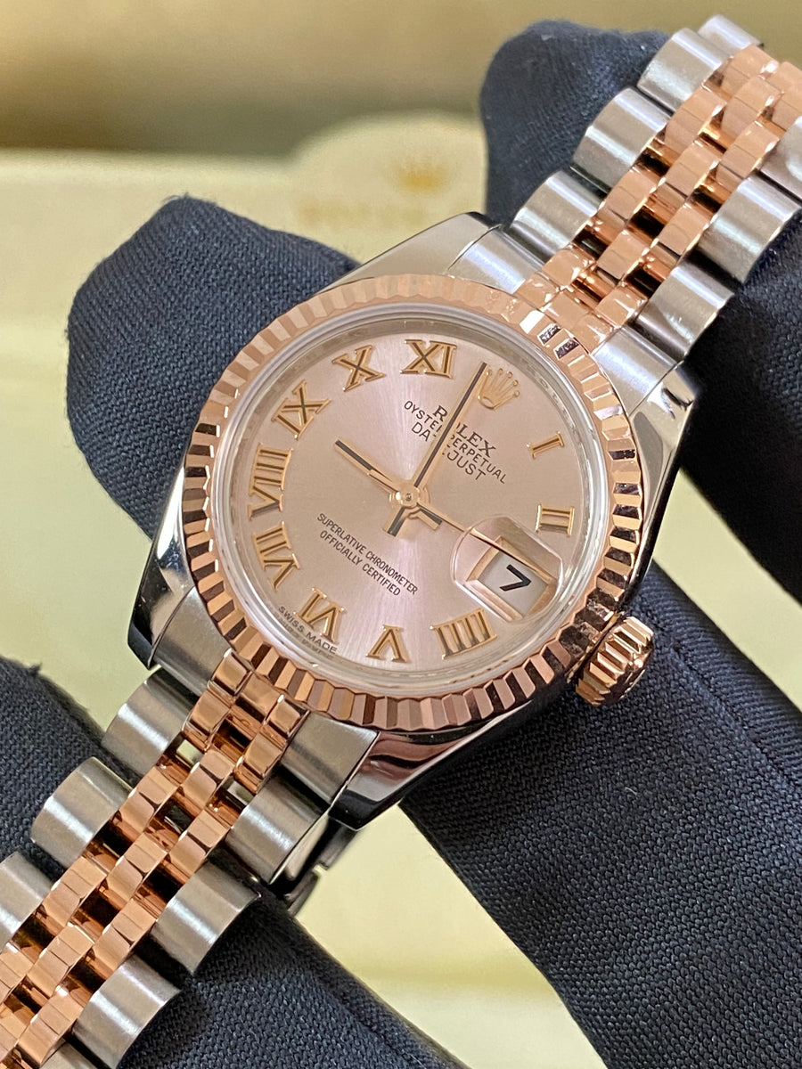 Rolex Everose Gold and Steel Lady-Datejust 26 - 2012 - Fluted Bezel - Pink Roman Dial - Jubilee Bracelet - 179171