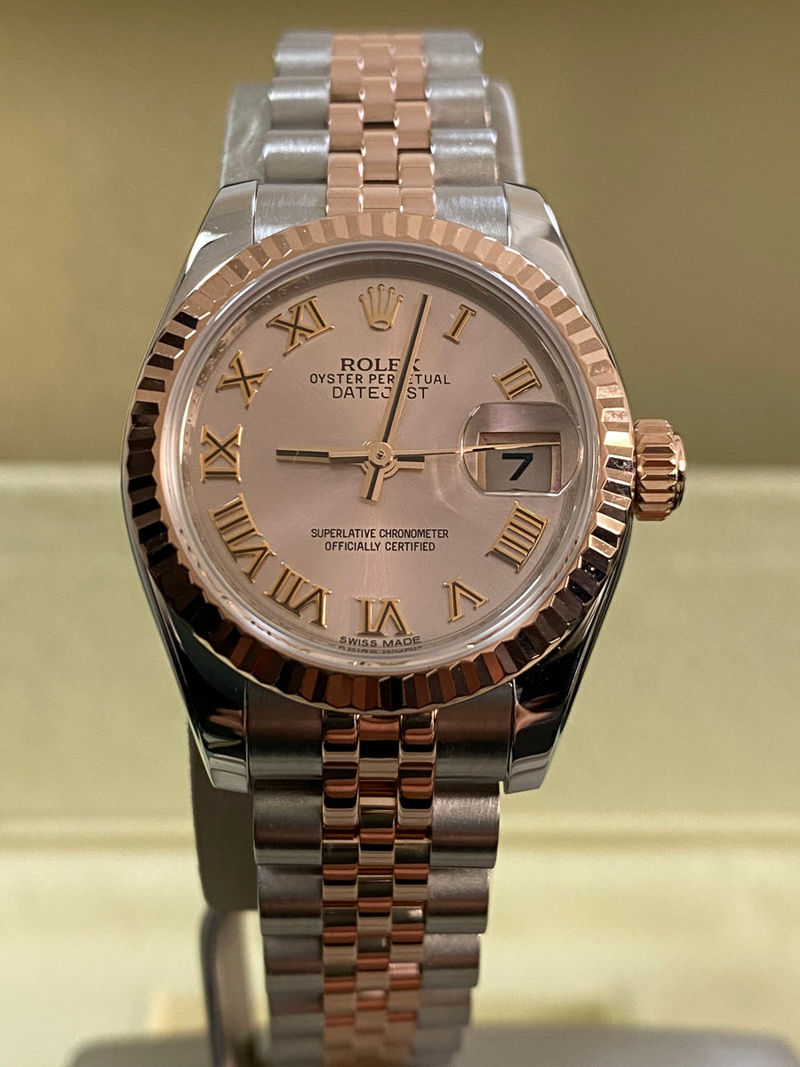 Rolex Everose Gold and Steel Lady-Datejust 26 - 2012 - Fluted Bezel - Pink Roman Dial - Jubilee Bracelet - 179171