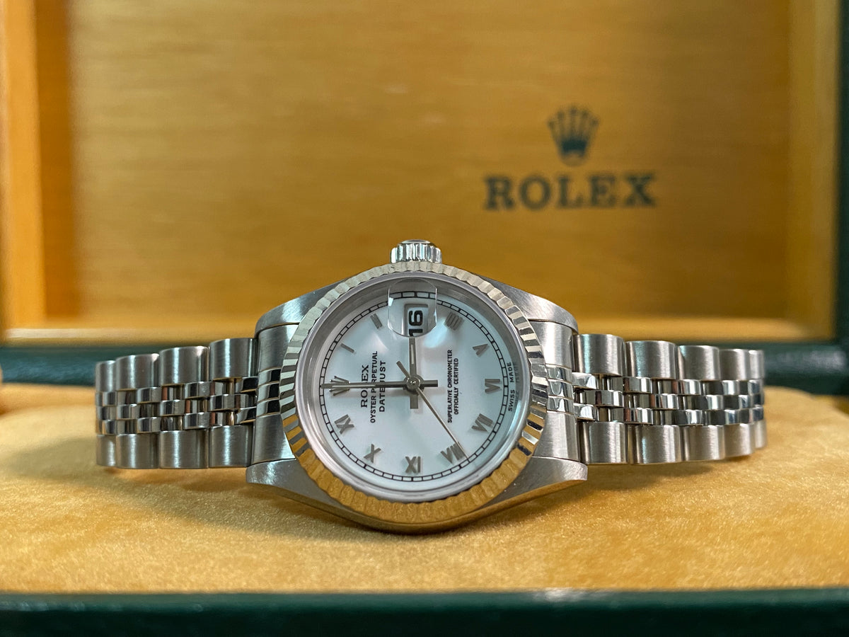 Rolex Steel Lady-Datejust - T serial- Fluted Bezel - White Roman Dial - Jubilee Bracelet - 69174 *FULL SET*