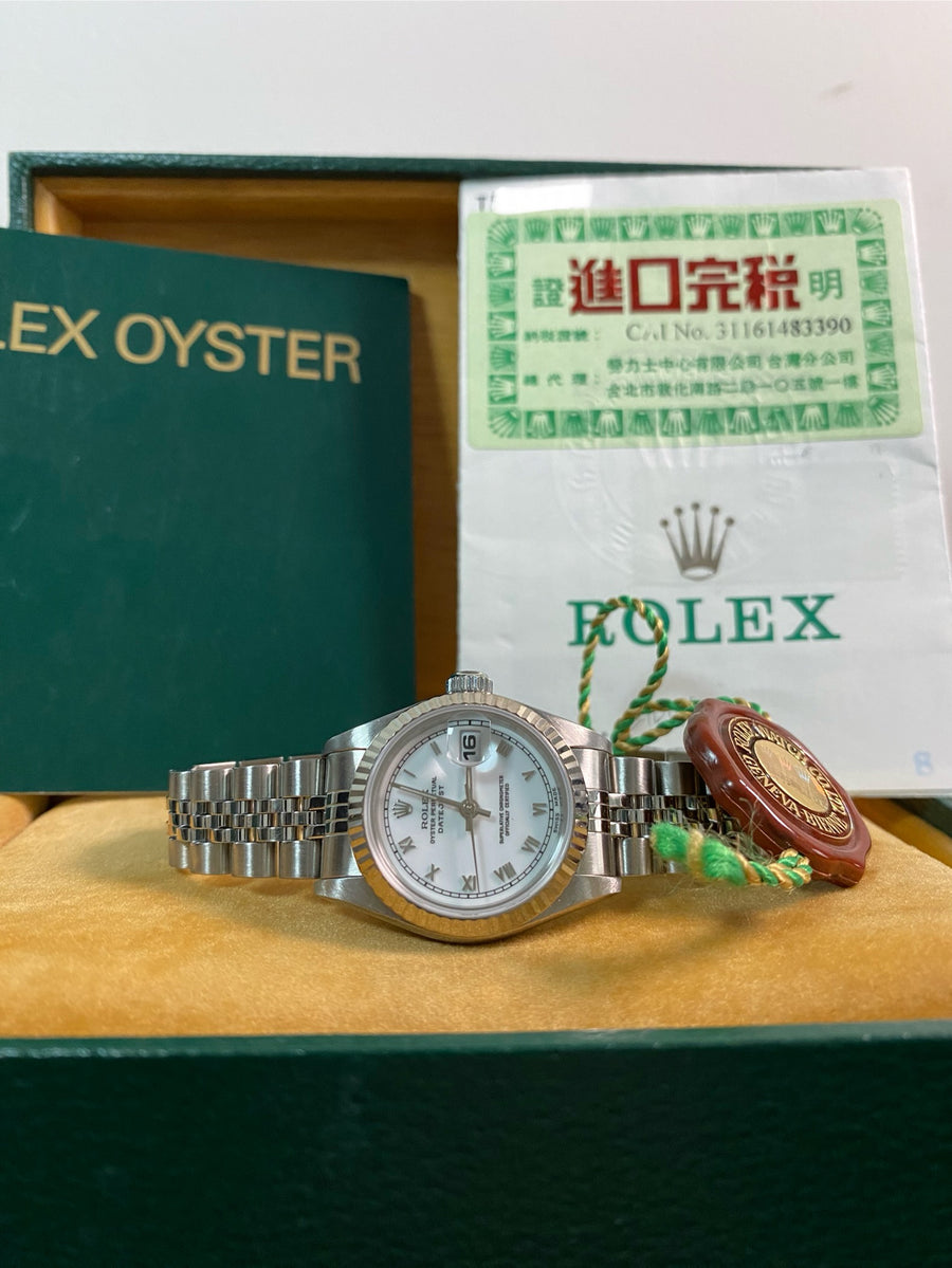 Rolex Steel Lady-Datejust - T serial- Fluted Bezel - White Roman Dial - Jubilee Bracelet - 69174 *FULL SET*