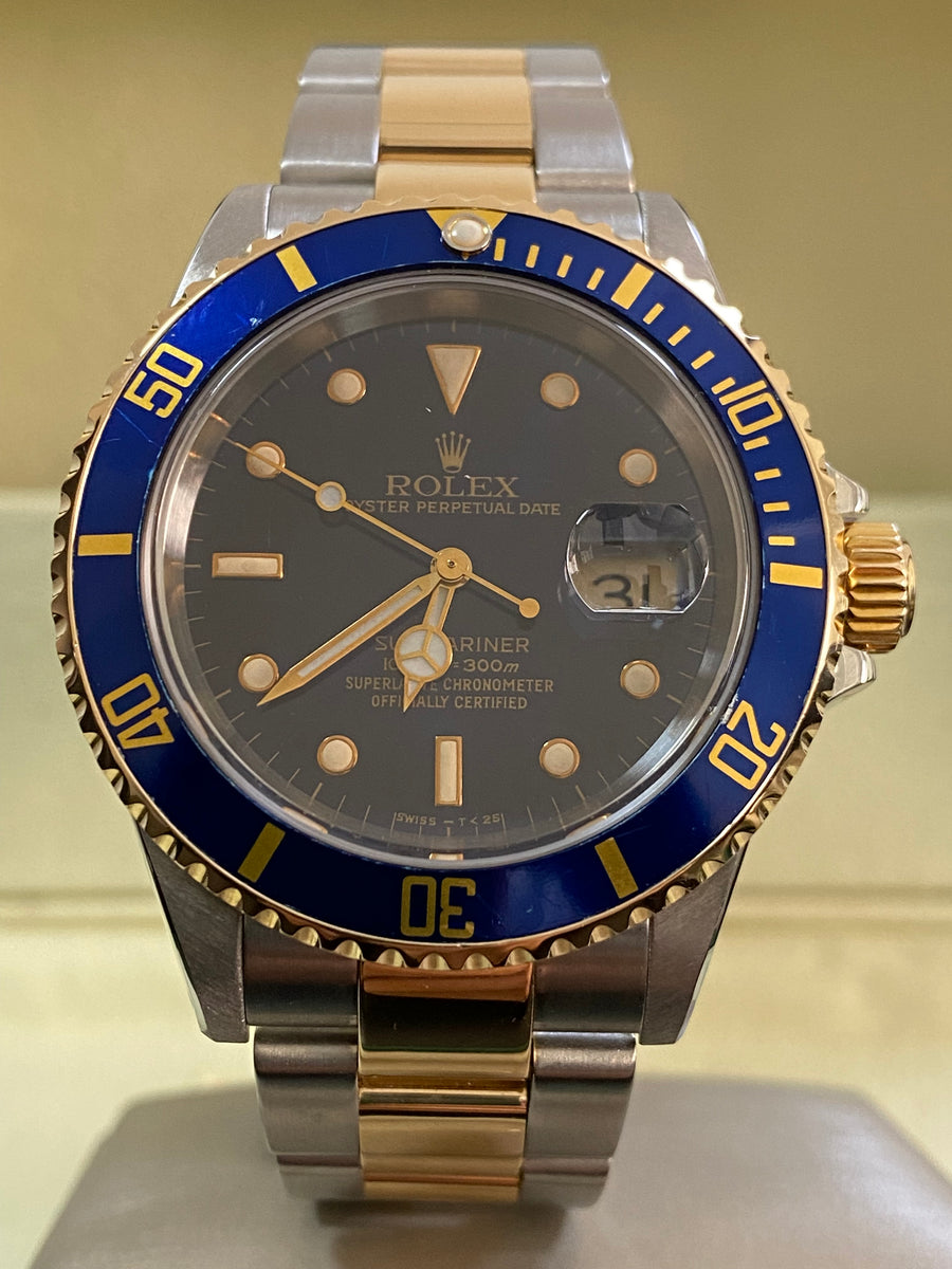 Rolex Yellow Gold and Steel Submariner Date - Y serial - Blue Dial - Pre Ceramic Blue Bezel - 16613