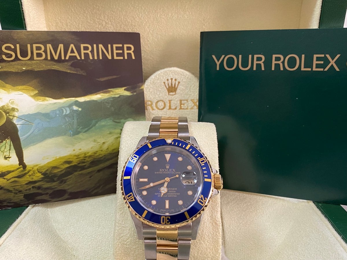 Rolex Yellow Gold and Steel Submariner Date - Y serial - Blue Dial - Pre Ceramic Blue Bezel - 16613