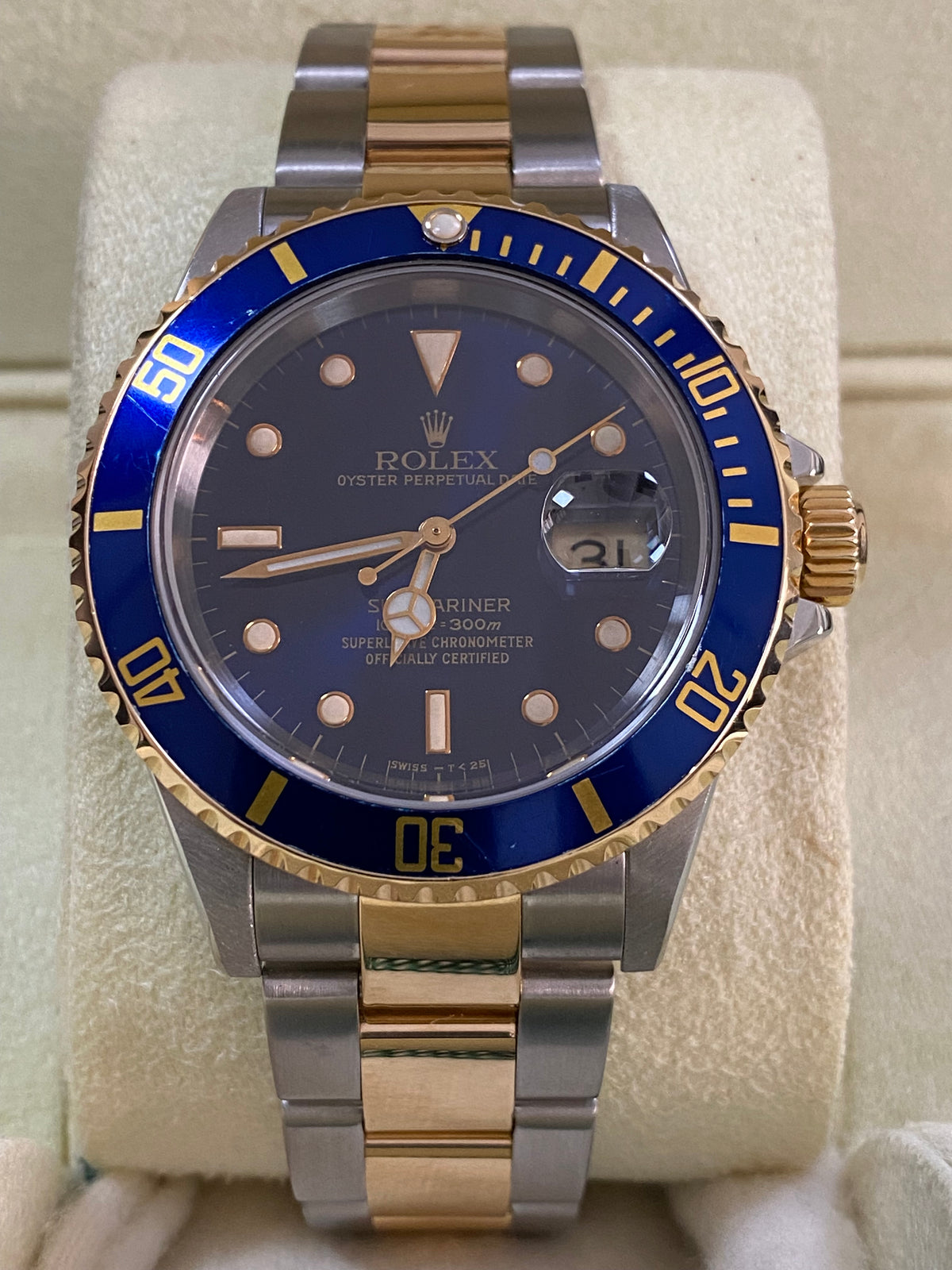 Rolex Yellow Gold and Steel Submariner Date - Y serial - Blue Dial - Pre Ceramic Blue Bezel - 16613