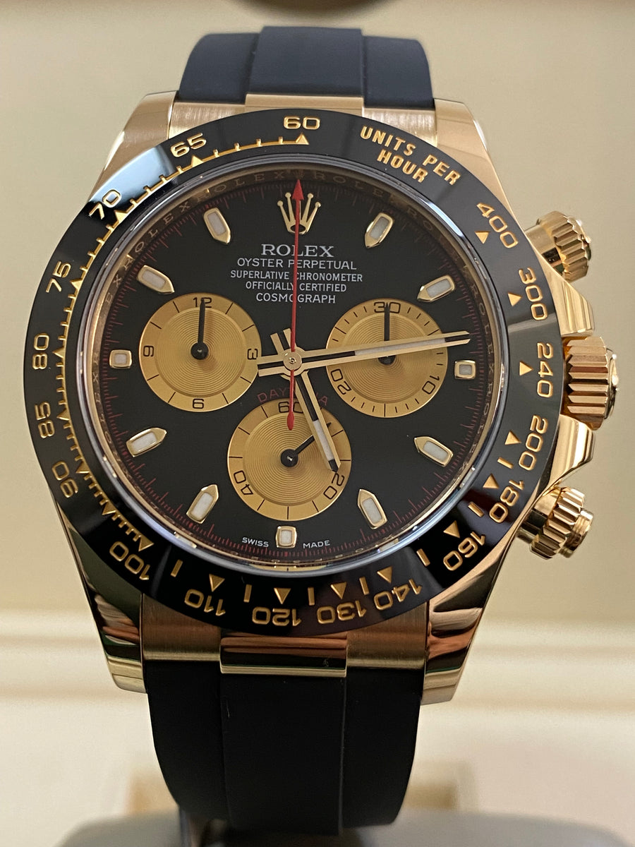 Rolex Yellow Gold Cosmograph Daytona - 2020 - Black Index Dial - Black Oysterflex Strap - 116518LN *COMPLETE SET*