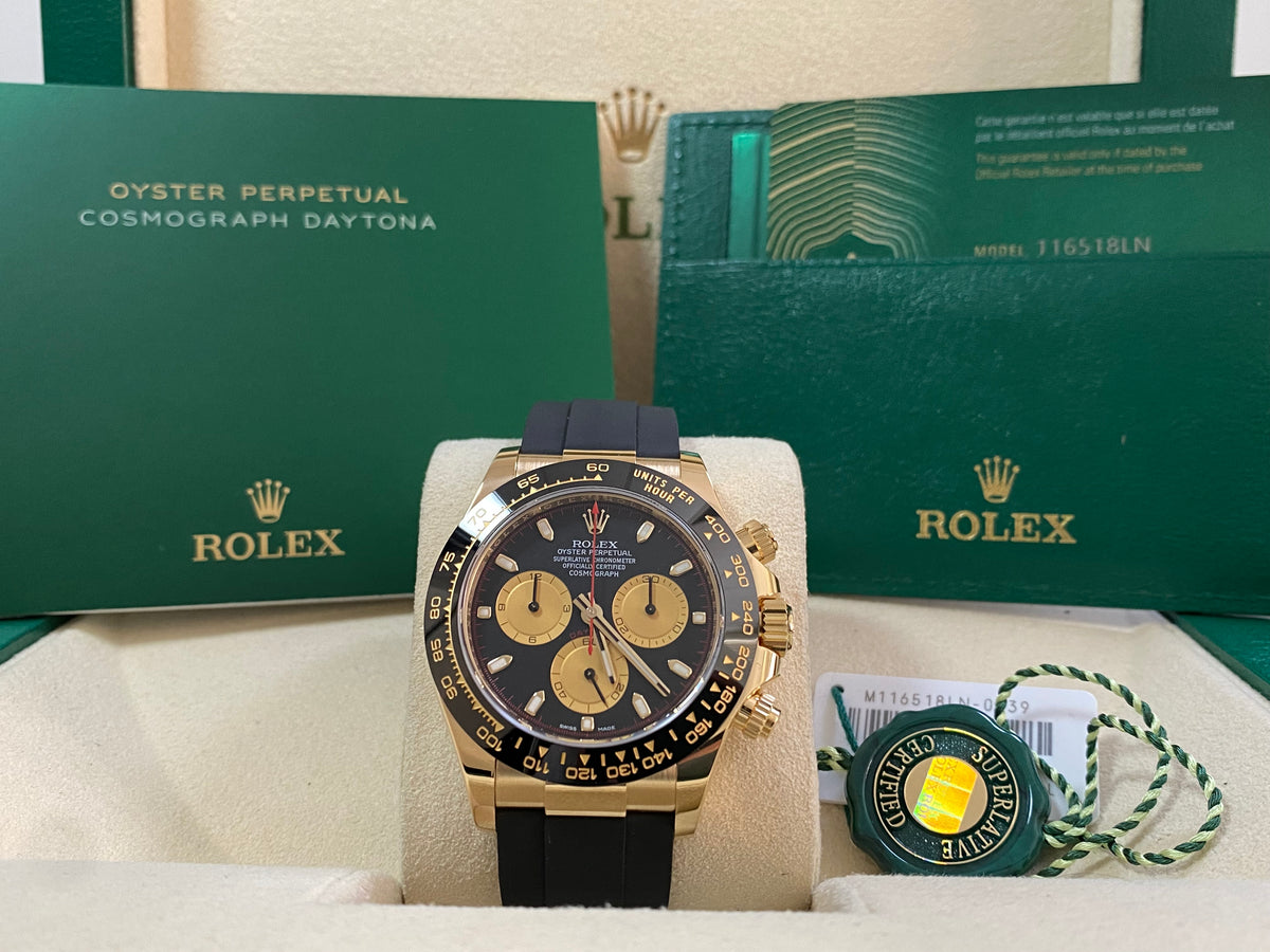 Rolex Yellow Gold Cosmograph Daytona - 2020 - Black Index Dial - Black Oysterflex Strap - 116518LN *COMPLETE SET*