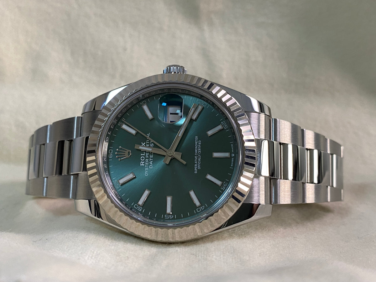 Rolex Steel Datejust 41 - 2023 - Fluted Bezel - Mint Green Dial - Oyster Bracelet - 126334 *FULL SET*