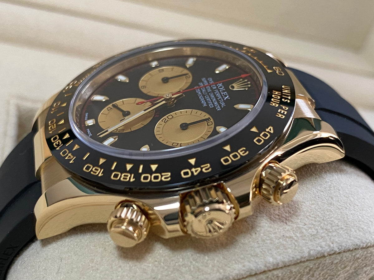 Rolex Yellow Gold Cosmograph Daytona - 2020 - Black Index Dial - Black Oysterflex Strap - 116518LN *COMPLETE SET*