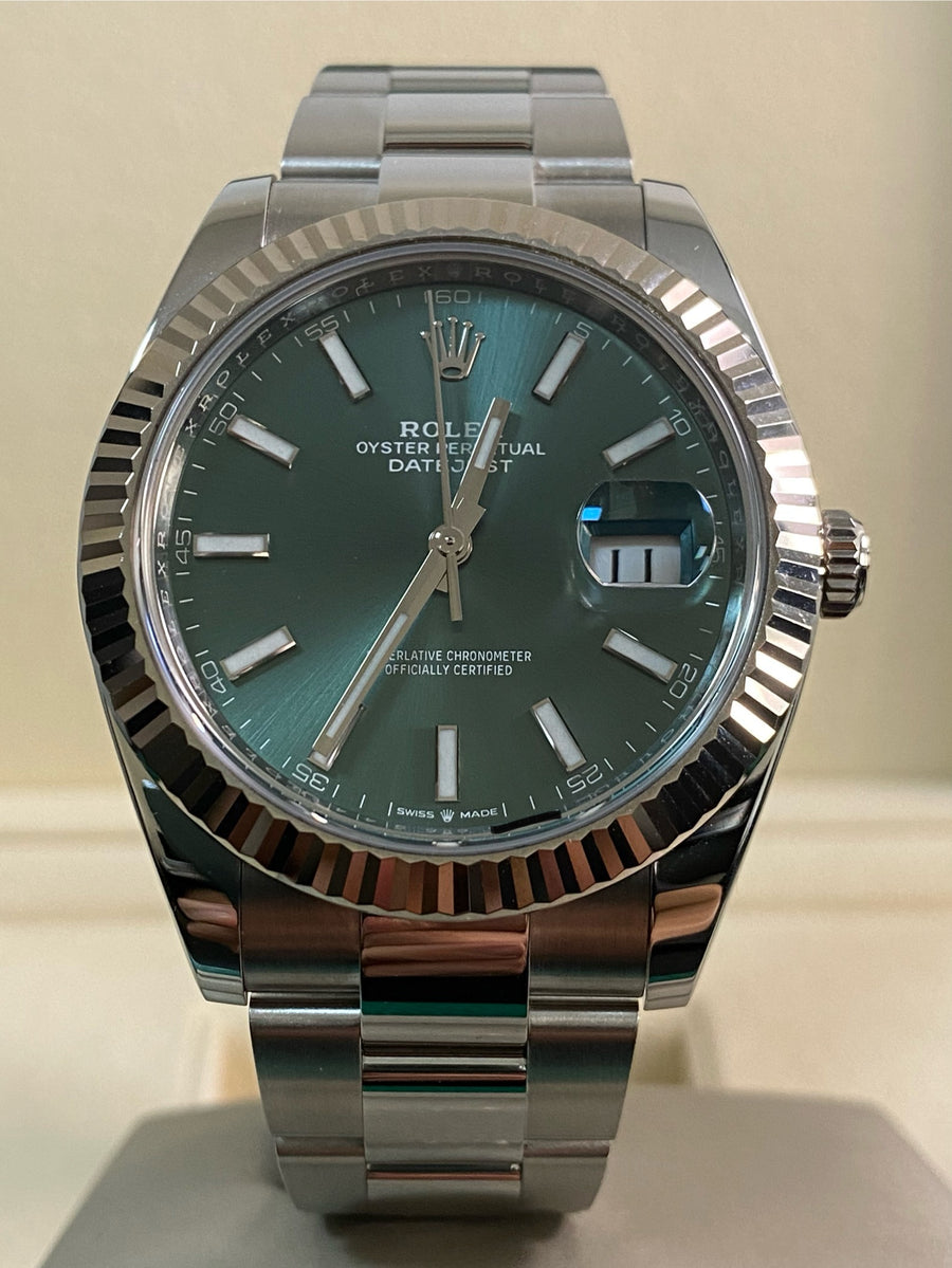 Rolex Steel Datejust 41 - 2023 - Fluted Bezel - Mint Green Dial - Oyster Bracelet - 126334 *FULL SET*