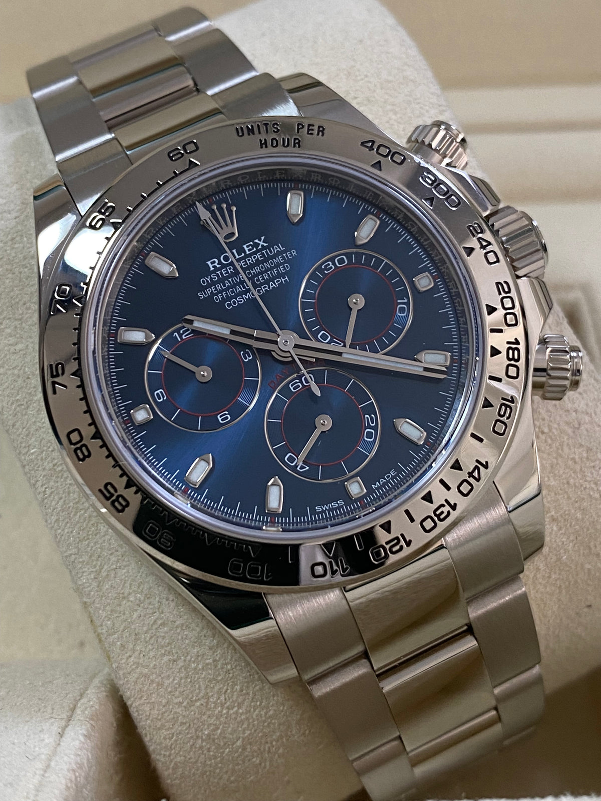 Rolex White Gold Cosmograph Daytona - 2022 - Blue Index Dial - Oyster Bracelet - 116509 *COMPLETE SET*