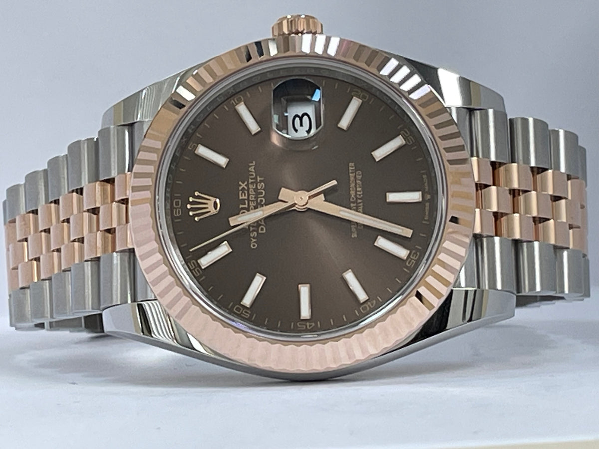 Rolex Steel and Everose Gold Datejust 41 - 2023 - Fluted Bezel - Chocolate Index Dial - Jubilee Bracelet - 126331