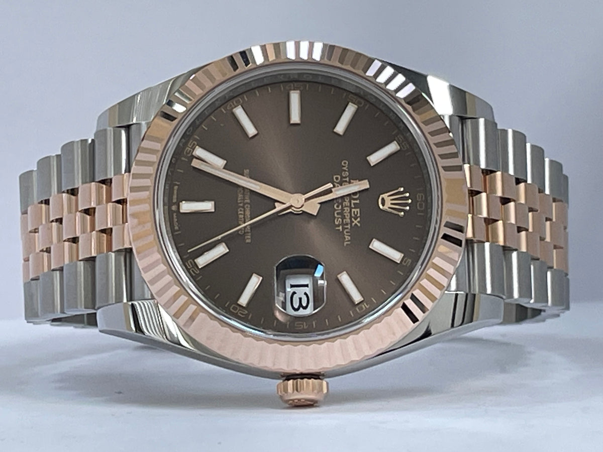 Rolex Steel and Everose Gold Datejust 41 - 2023 - Fluted Bezel - Chocolate Index Dial - Jubilee Bracelet - 126331