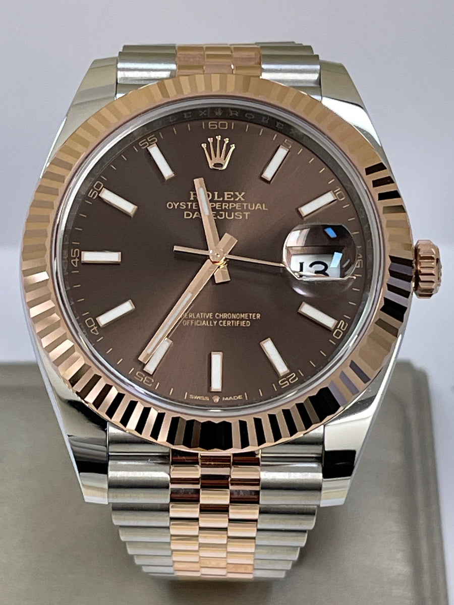 Rolex Steel and Everose Gold Datejust 41 - 2023 - Fluted Bezel - Chocolate Index Dial - Jubilee Bracelet - 126331