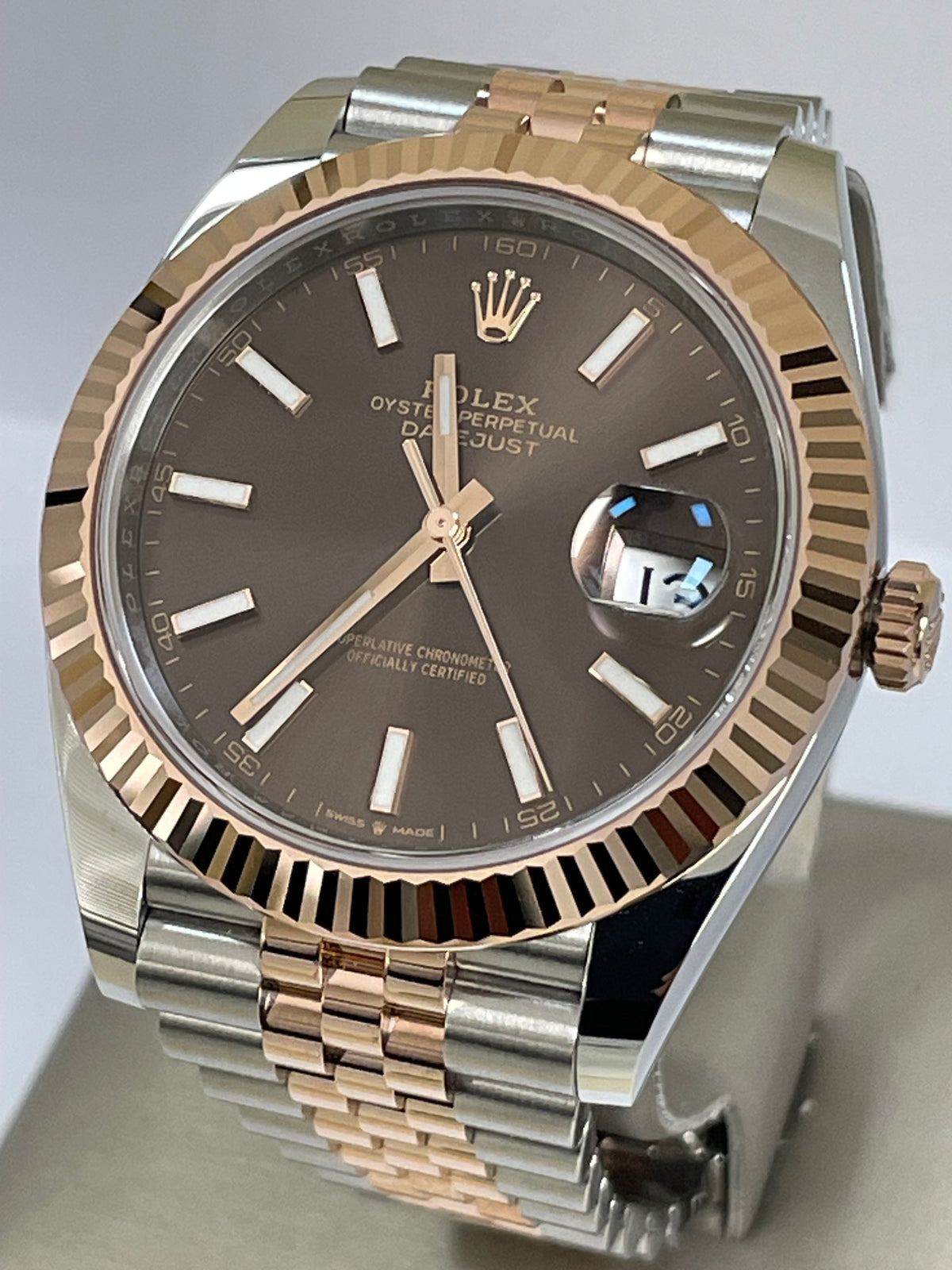 Rolex Steel and Everose Gold Datejust 41 - 2023 - Fluted Bezel - Chocolate Index Dial - Jubilee Bracelet - 126331