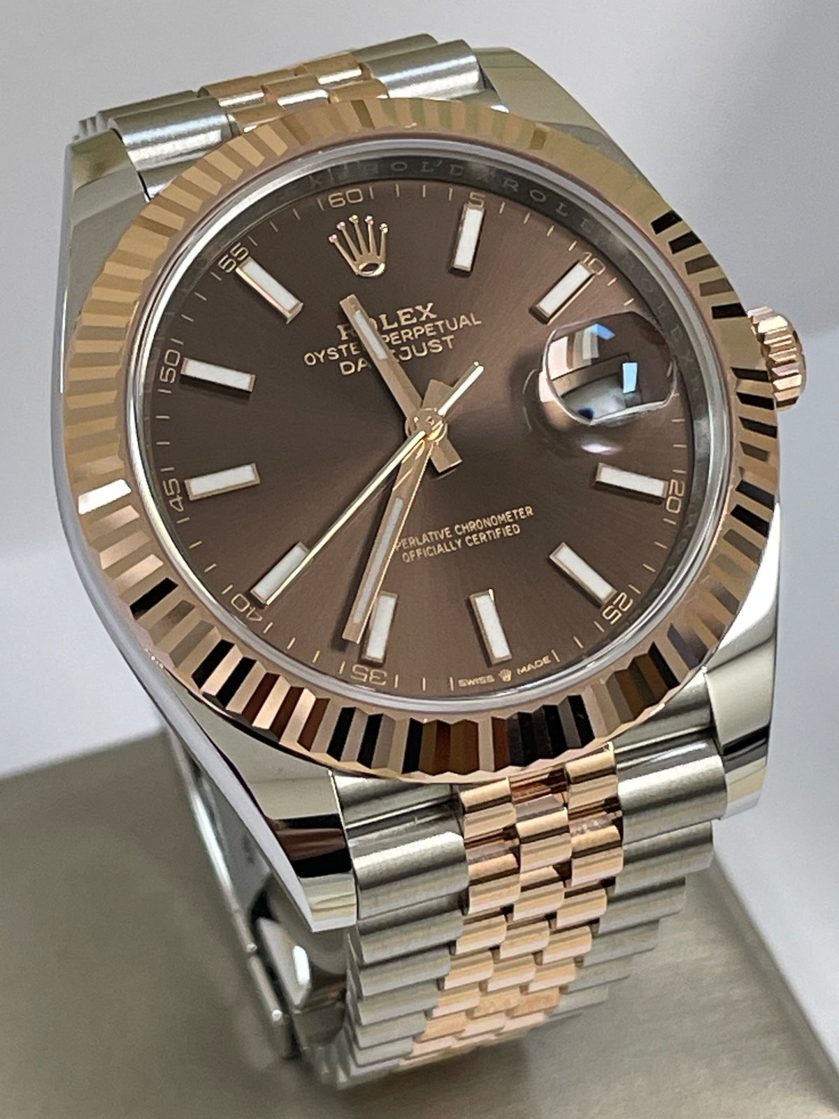 Rolex Steel and Everose Gold Datejust 41 - 2023 - Fluted Bezel - Chocolate Index Dial - Jubilee Bracelet - 126331