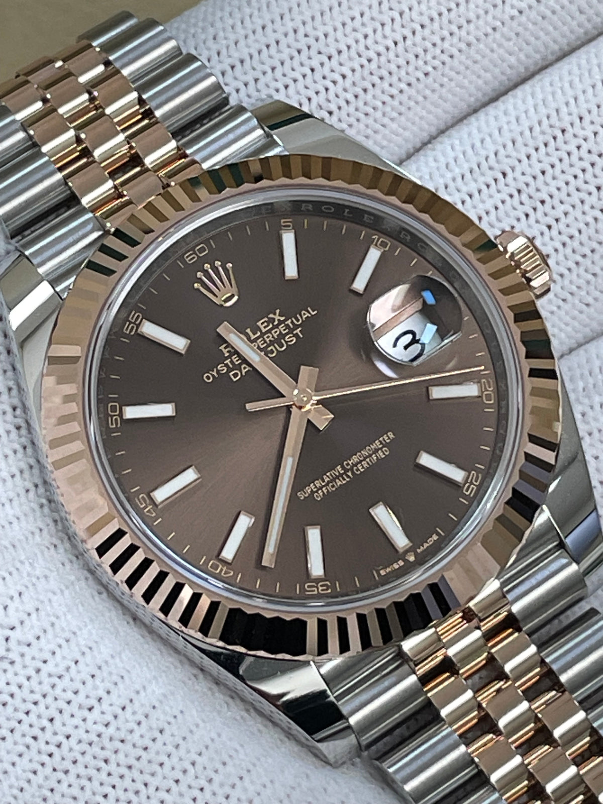 Rolex Steel and Everose Gold Datejust 41 - 2023 - Fluted Bezel - Chocolate Index Dial - Jubilee Bracelet - 126331