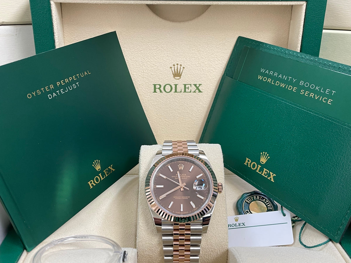 Rolex Steel and Everose Gold Datejust 41 - 2023 - Fluted Bezel - Chocolate Index Dial - Jubilee Bracelet - 126331