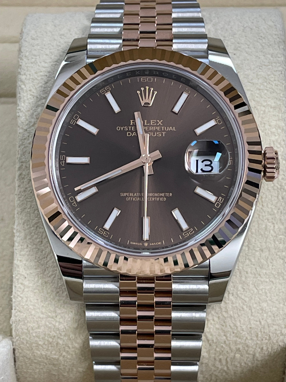 Rolex Steel and Everose Gold Datejust 41 - 2023 - Fluted Bezel - Chocolate Index Dial - Jubilee Bracelet - 126331