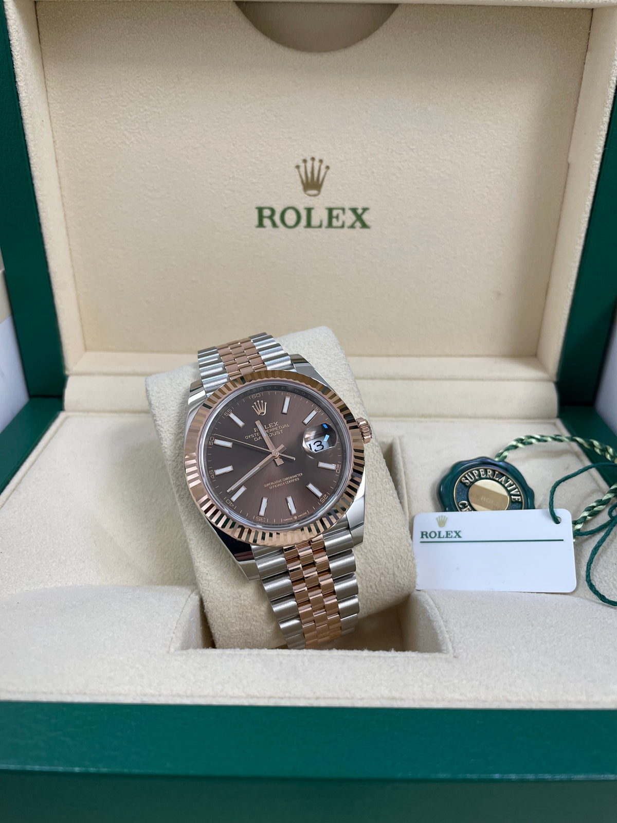 Rolex Steel and Everose Gold Datejust 41 - 2023 - Fluted Bezel - Chocolate Index Dial - Jubilee Bracelet - 126331