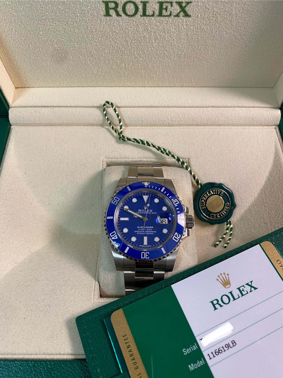 Rolex White Gold Submariner Date - 2018 - "Smurf" - 116619LB *FULL SET*