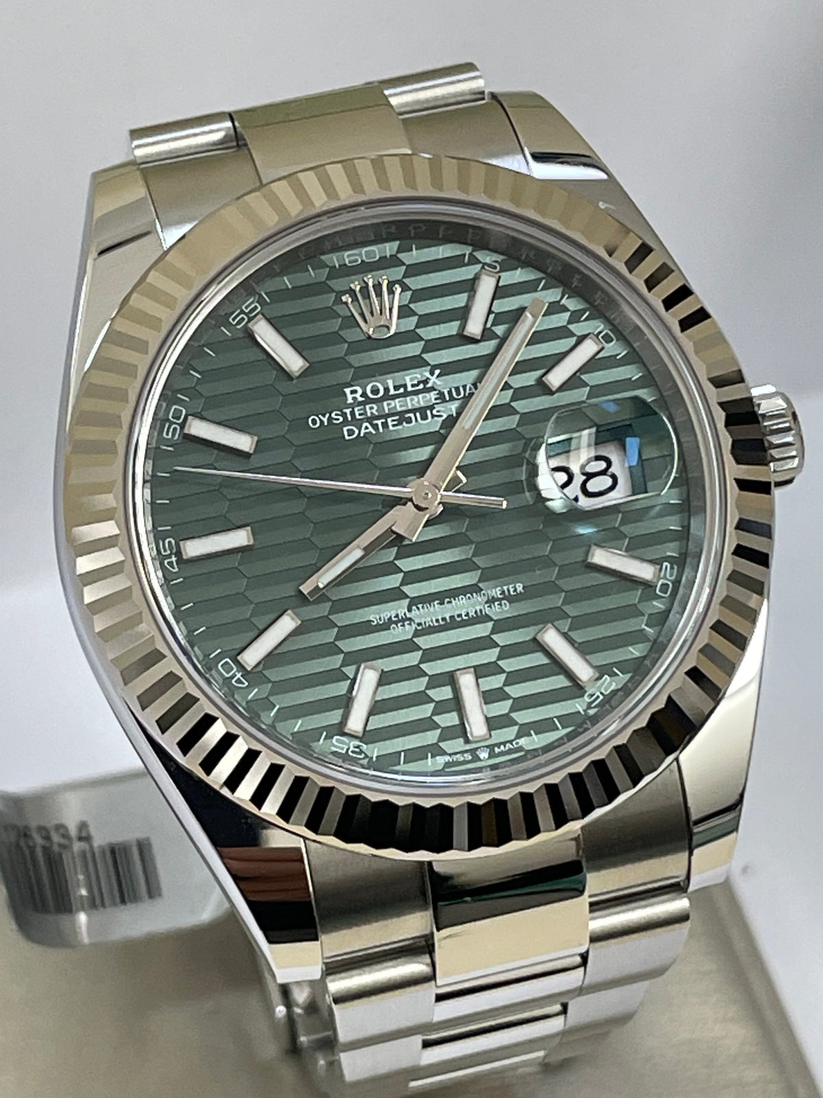 Rolex Steel and White Gold Datejust 41 - 2023 - Fluted Bezel - Mint Green Fluted-Motif Dial - Oyster Bracelet - 126334