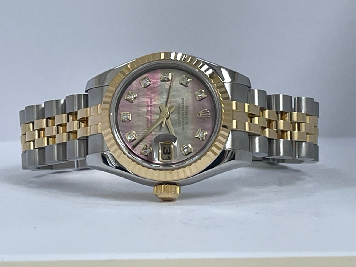 Rolex Yellow Gold and Steel Lady-Datejust - F Serial - Fluted Bezel - Factory Black Mother of Pearl Diamond Dial - Jubilee Bracelet - 179173