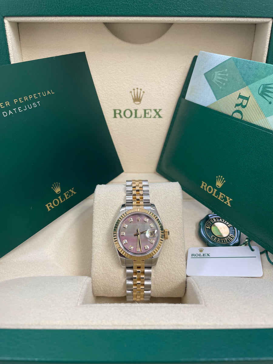 Rolex Yellow Gold and Steel Lady-Datejust - F Serial - Fluted Bezel - Factory Black Mother of Pearl Diamond Dial - Jubilee Bracelet - 179173