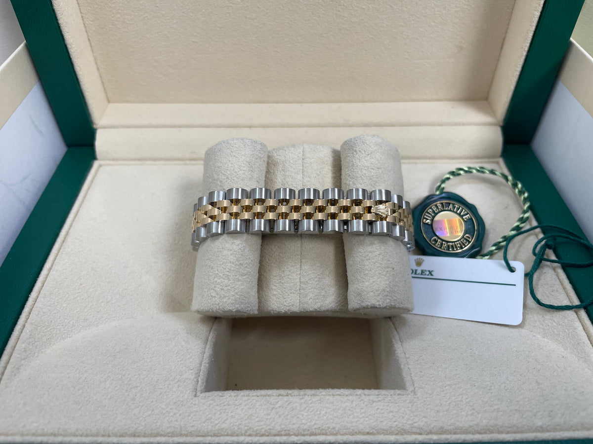 Rolex Yellow Gold and Steel Lady-Datejust - F Serial - Fluted Bezel - Factory Black Mother of Pearl Diamond Dial - Jubilee Bracelet - 179173