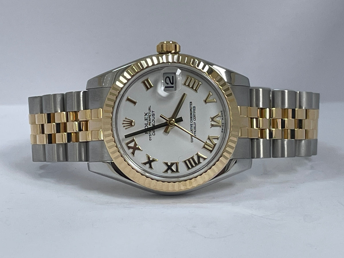 Rolex Steel and Yellow Gold Datejust 31 Watch - Fluted Bezel - White Roman Dial - Jubilee Bracelet - 178273 wrj