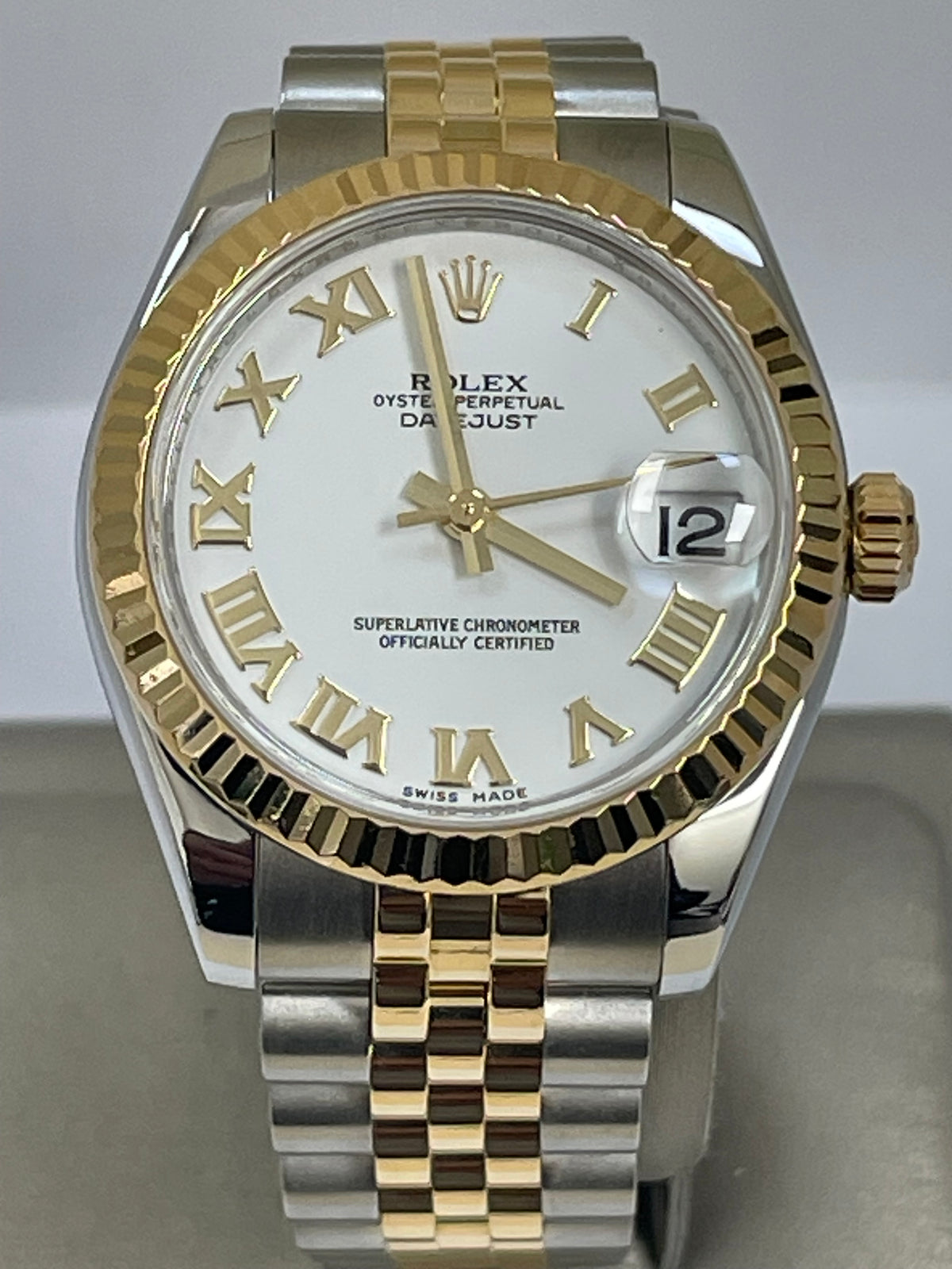 Rolex Steel and Yellow Gold Datejust 31 Watch - Fluted Bezel - White Roman Dial - Jubilee Bracelet - 178273 wrj