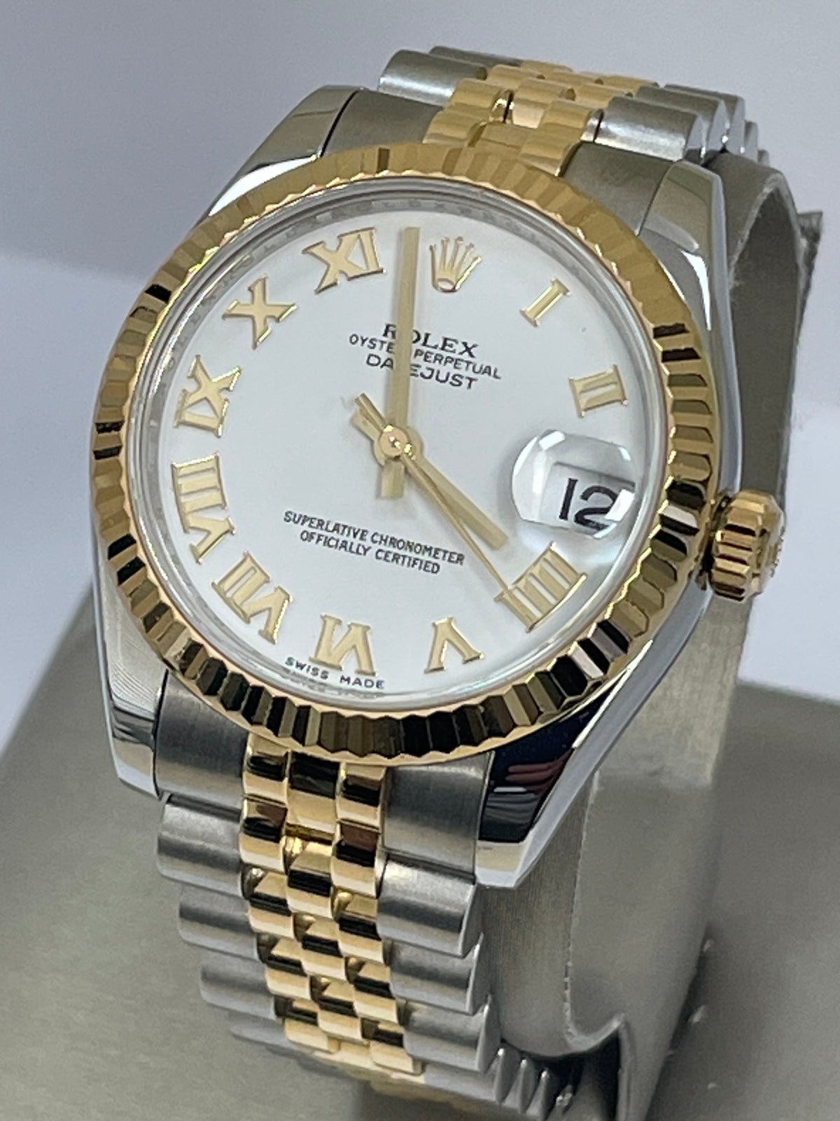 Rolex Steel and Yellow Gold Datejust 31 Watch - Fluted Bezel - White Roman Dial - Jubilee Bracelet - 178273 wrj