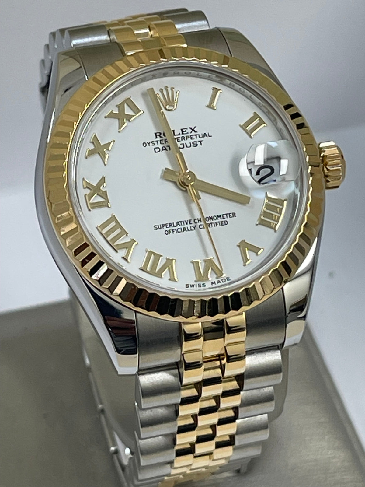 Rolex Steel and Yellow Gold Datejust 31 Watch - Fluted Bezel - White Roman Dial - Jubilee Bracelet - 178273 wrj