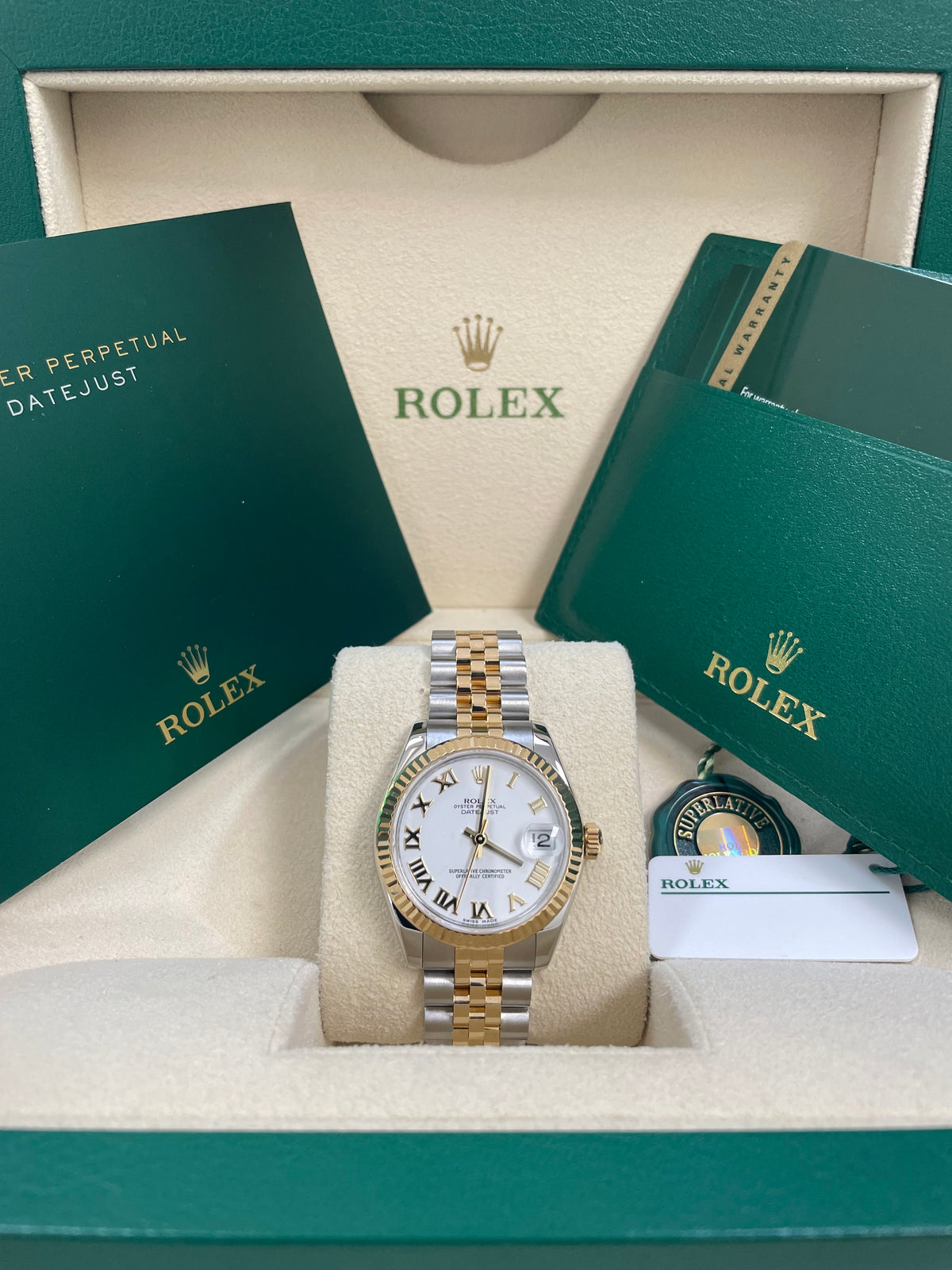 Rolex Steel and Yellow Gold Datejust 31 Watch - Fluted Bezel - White Roman Dial - Jubilee Bracelet - 178273 wrj