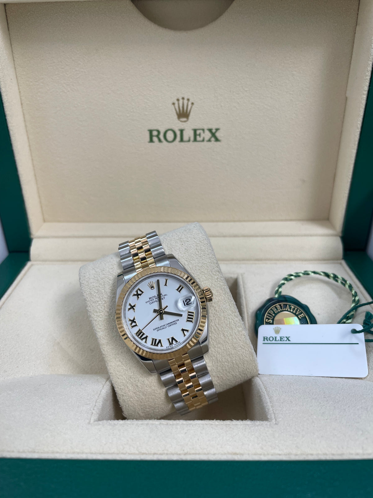 Rolex Steel and Yellow Gold Datejust 31 Watch - Fluted Bezel - White Roman Dial - Jubilee Bracelet - 178273 wrj