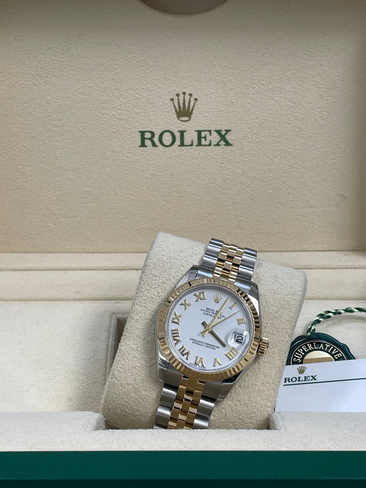 Rolex Steel and Yellow Gold Datejust 31 Watch - Fluted Bezel - White Roman Dial - Jubilee Bracelet - 178273 wrj