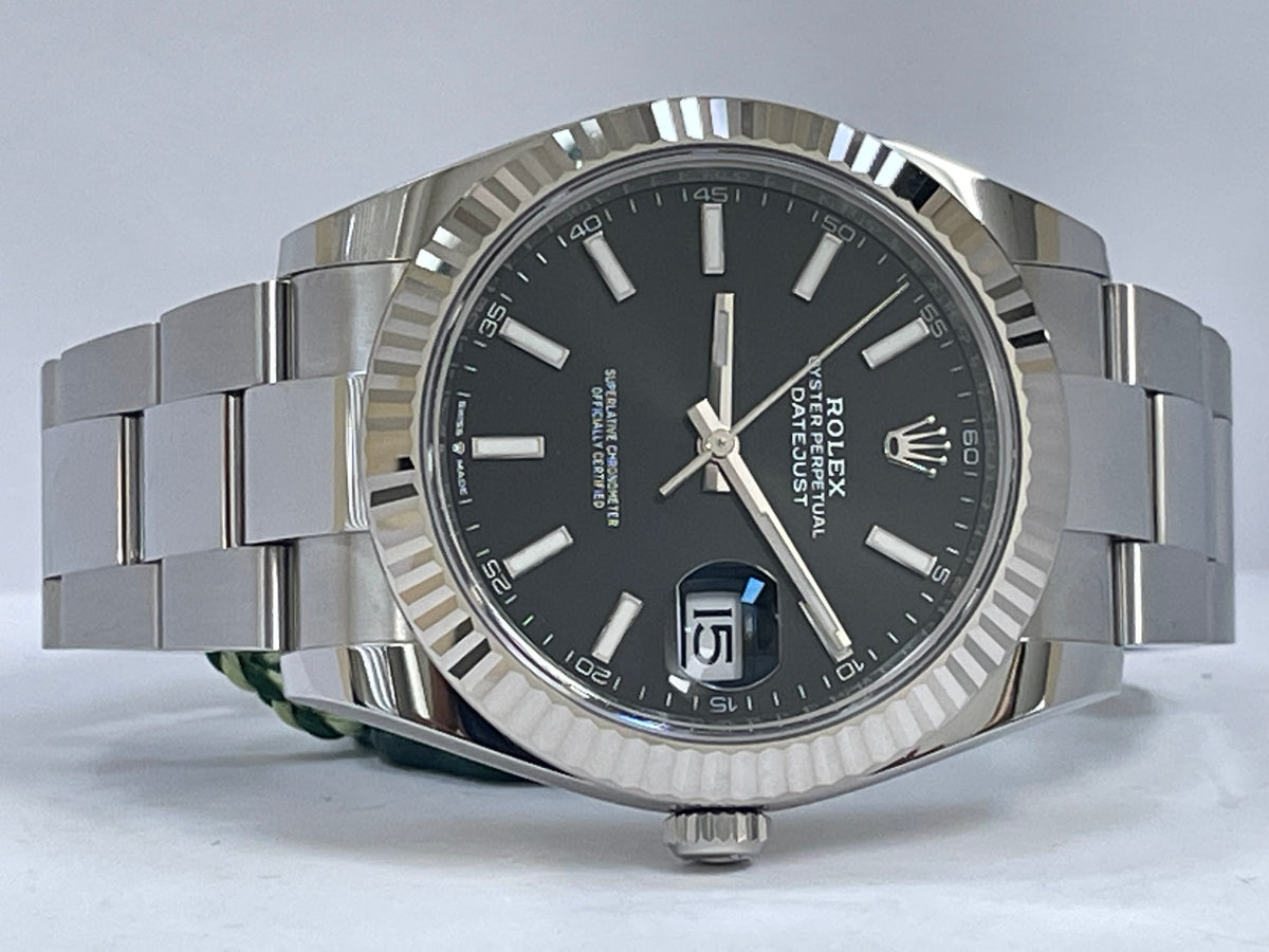 Rolex Steel and White Gold Datejust 41 - 2023 - Fluted Bezel - Black Index Dial - Oyster Bracelet - 126334