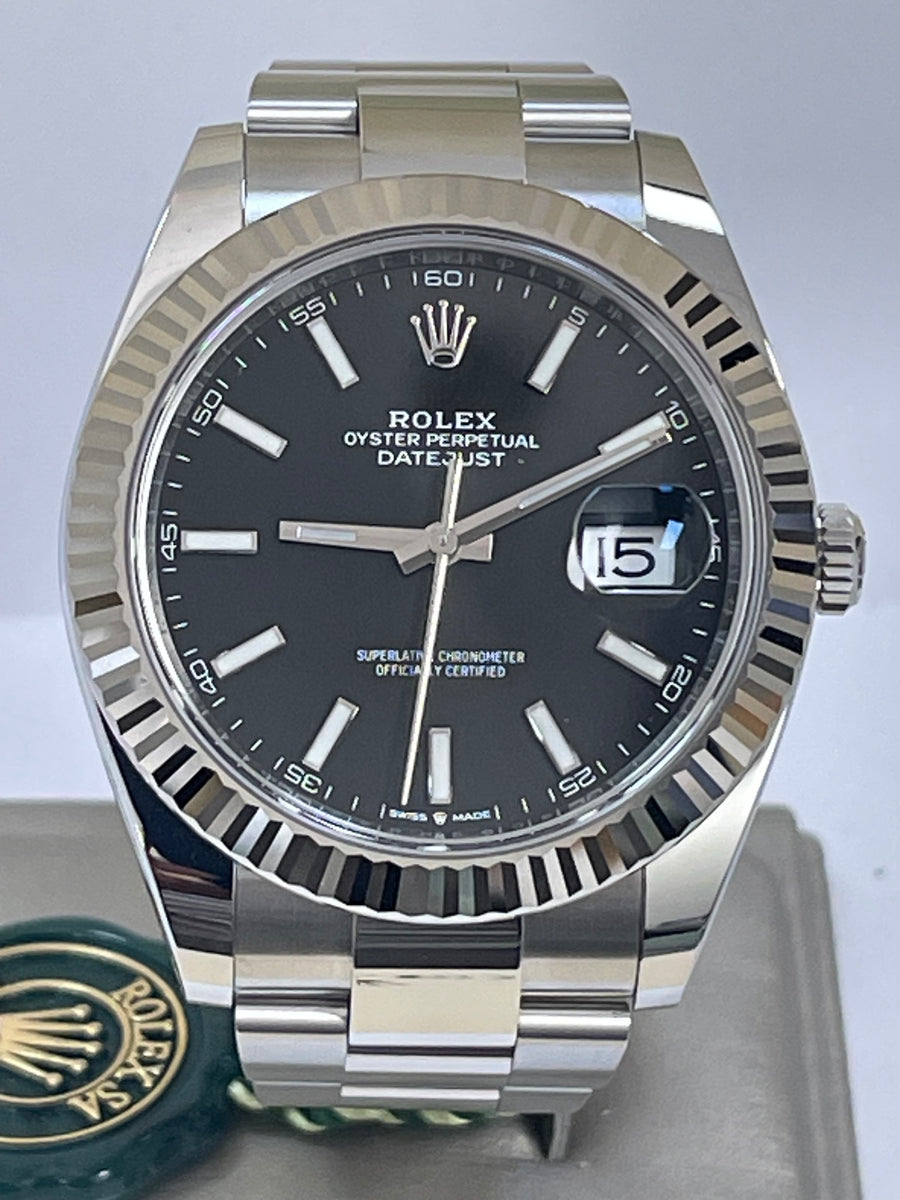 Rolex Steel and White Gold Datejust 41 - 2023 - Fluted Bezel - Black Index Dial - Oyster Bracelet - 126334