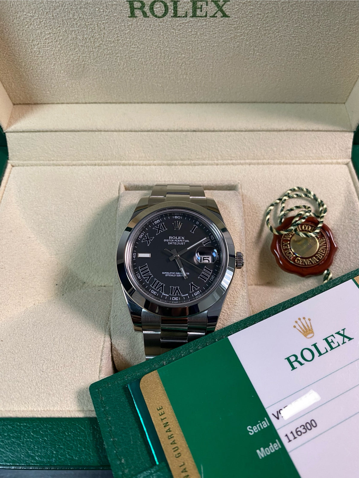 Rolex Steel Datejust II - 2018 - Smooth Bezel - Black Roman Dial - Oyster Bracelet - 116300 *FULL SET*