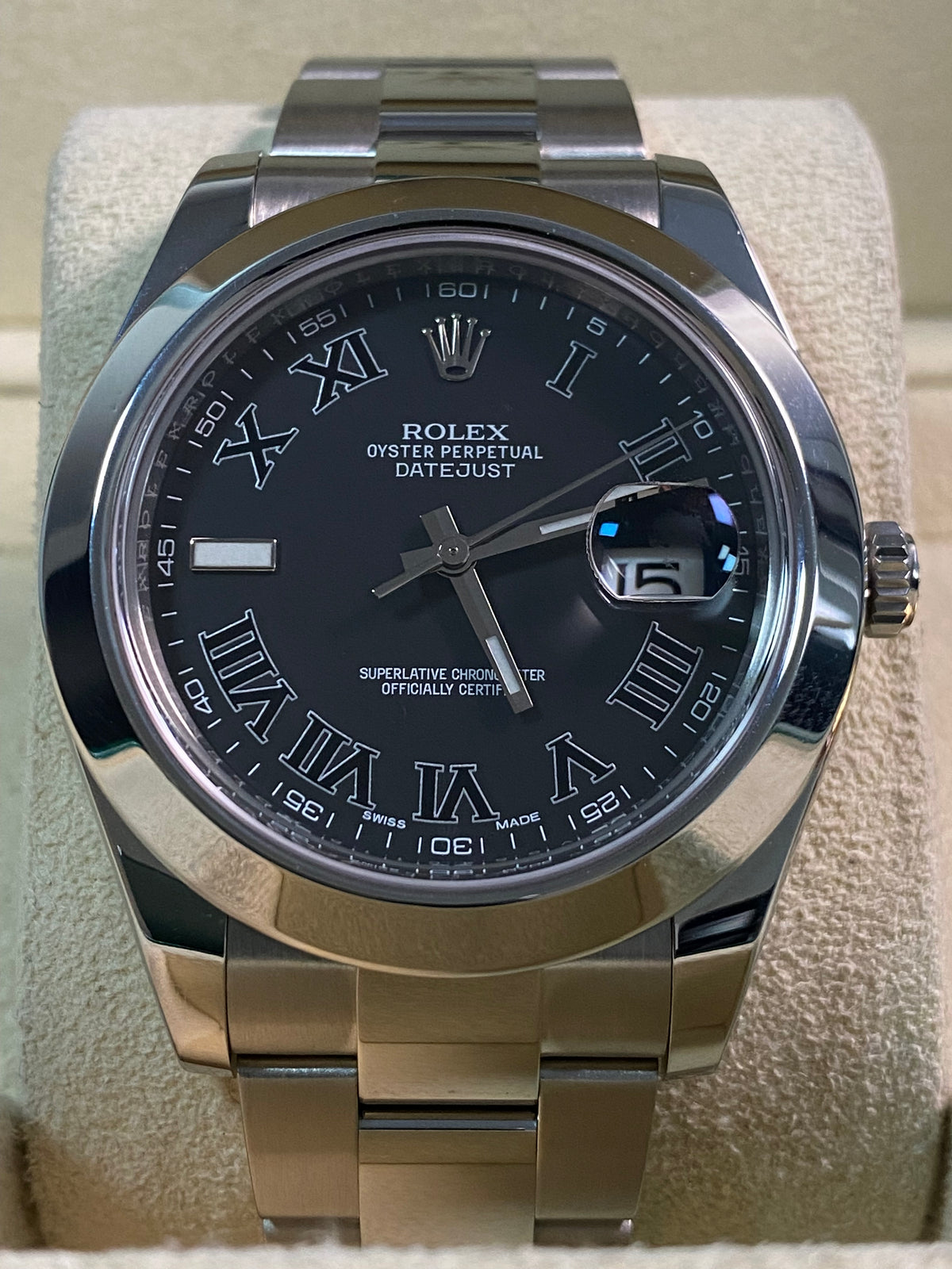 Rolex Steel Datejust II - 2018 - Smooth Bezel - Black Roman Dial - Oyster Bracelet - 116300 *FULL SET*