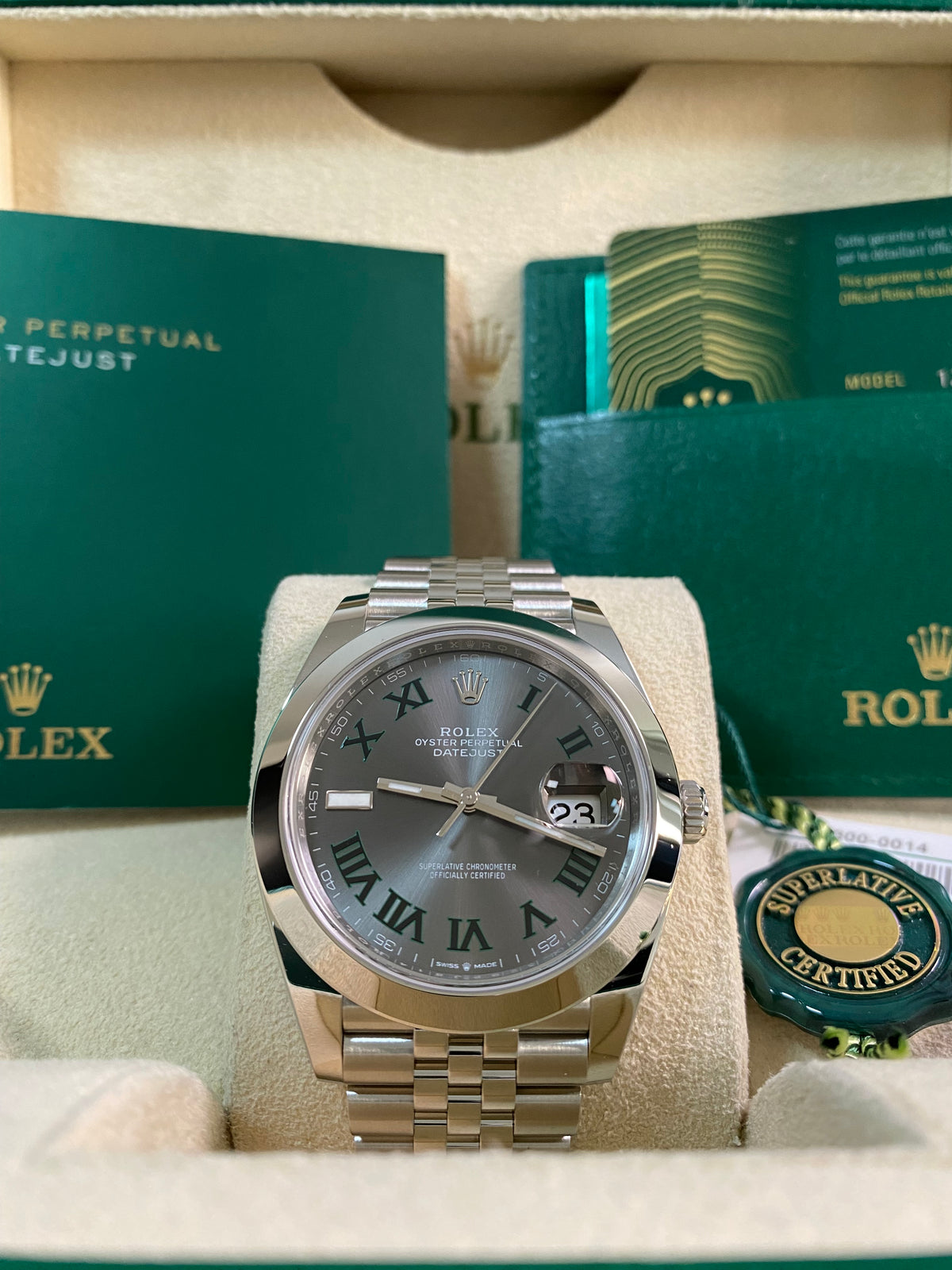 Rolex Steel Datejust 41 - 2024 - Smooth Bezel - "Wimbledon" Dial - Jubilee Bracelet - 126300 *FULL SET*