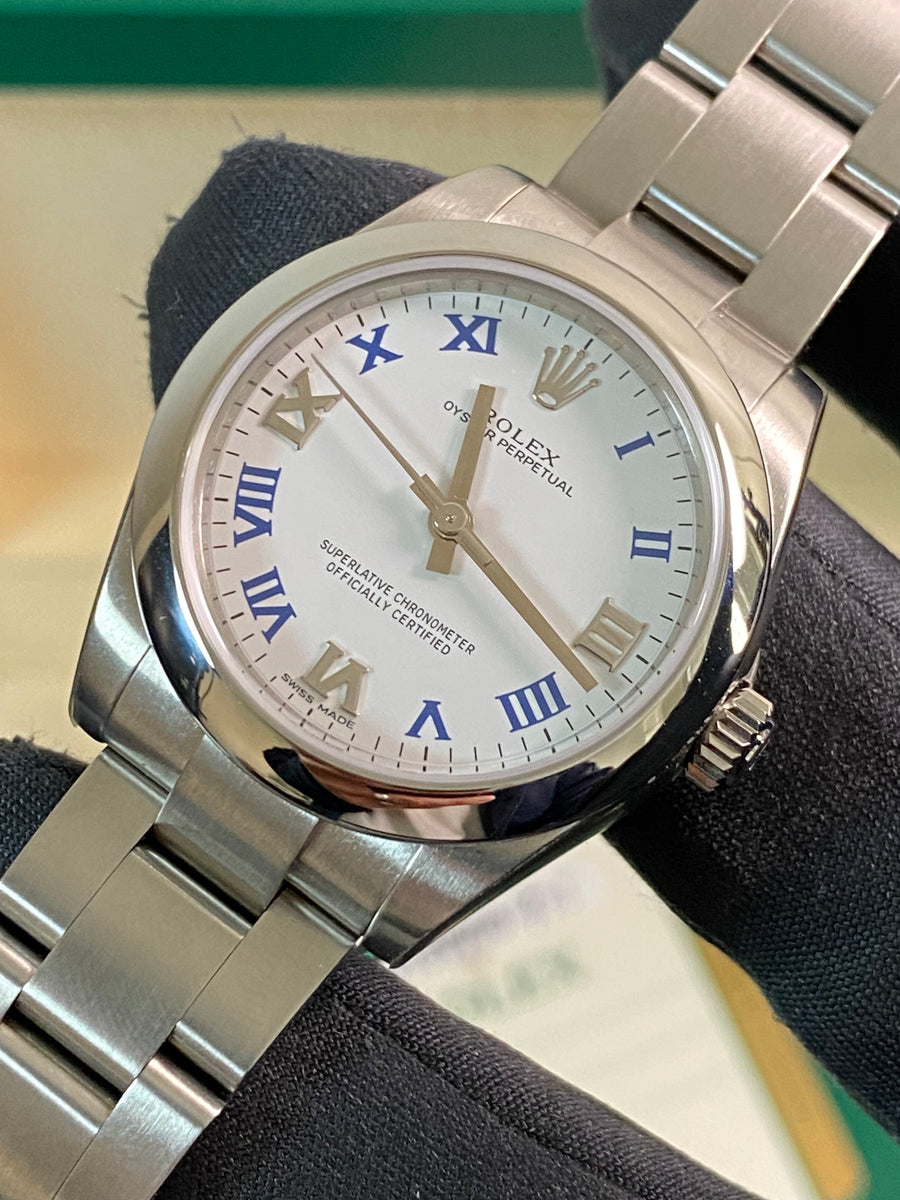 Rolex Steel Oyster Perpetual 31 - 2015 - Domed Bezel - White Roman Dial - Oyster Bracelet - 177200 *FULL STICKERS*