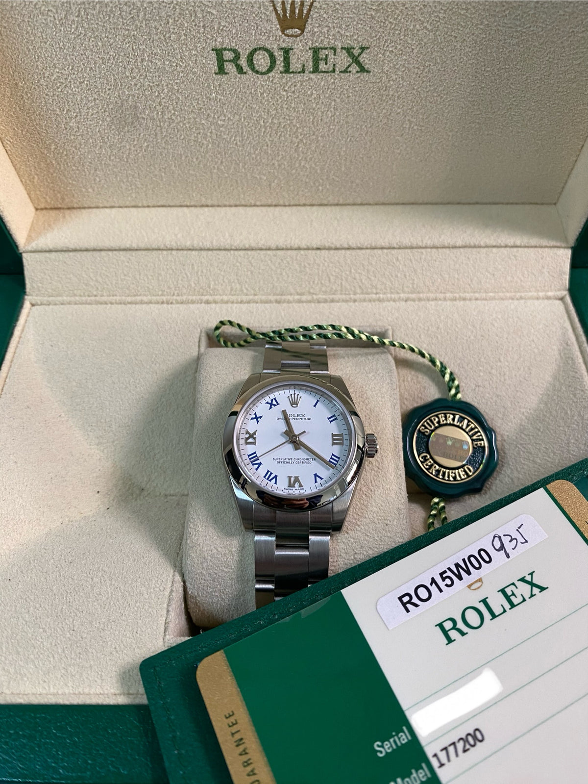 Rolex Steel Oyster Perpetual 31 - 2015 - Domed Bezel - White Roman Dial - Oyster Bracelet - 177200 *FULL STICKERS*