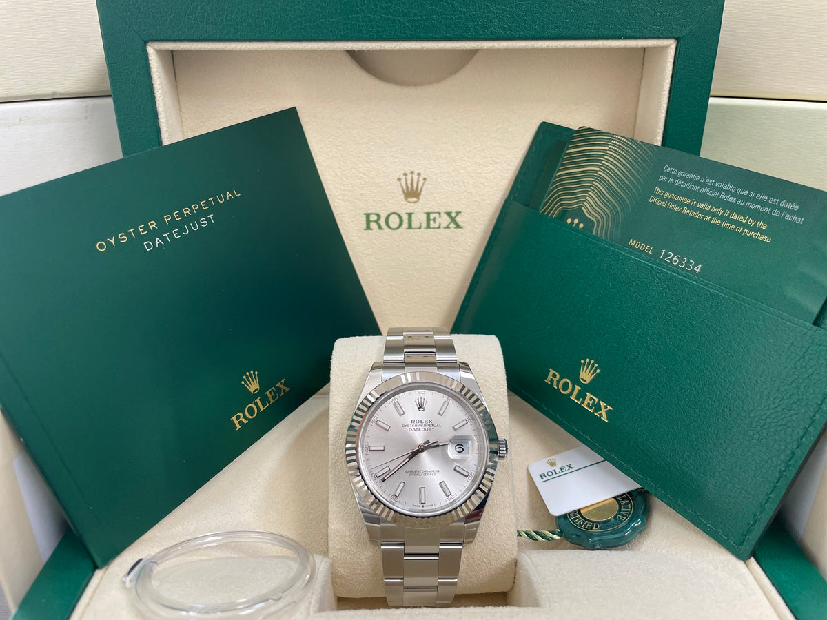 Rolex Steel and White Gold Rolesor Datejust 41 - 2023 - Fluted Bezel - Silver Index Dial - Oyster Bracelet - 126334