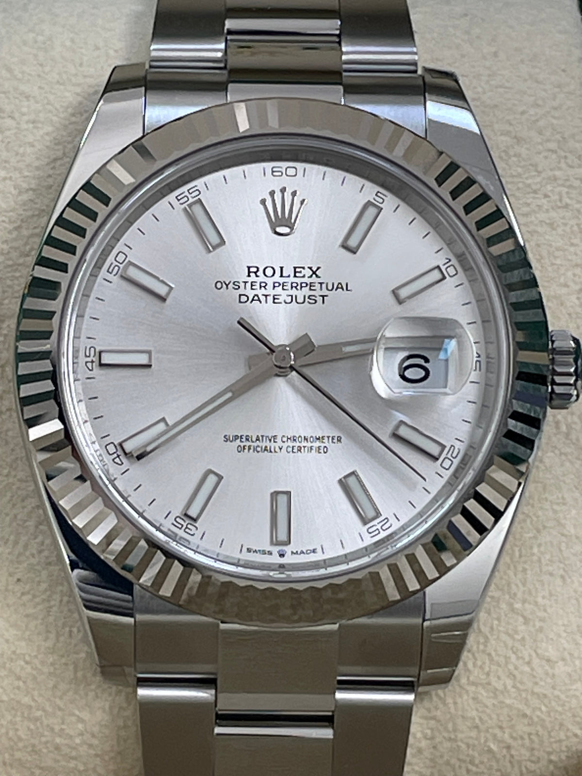 Rolex Steel and White Gold Rolesor Datejust 41 - 2023 - Fluted Bezel - Silver Index Dial - Oyster Bracelet - 126334