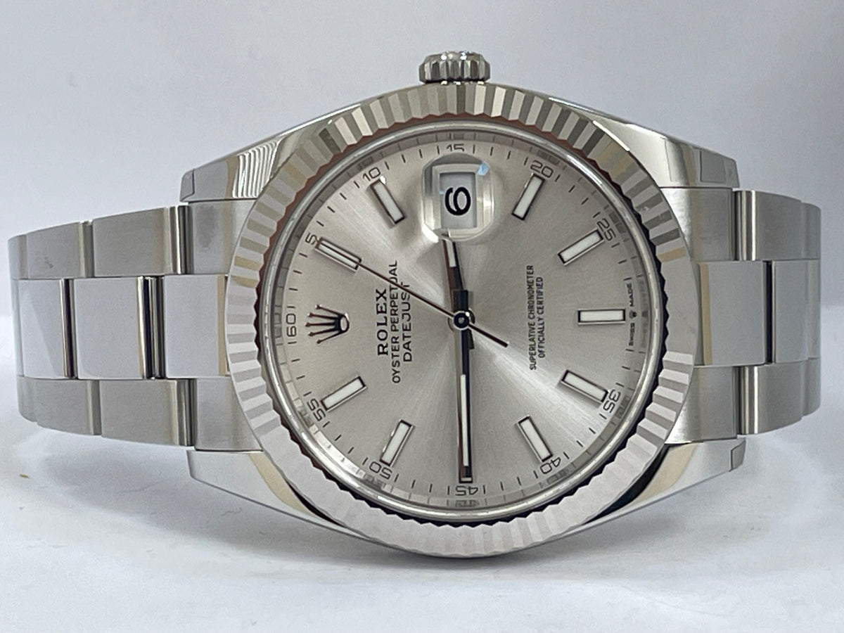 Rolex Steel and White Gold Rolesor Datejust 41 - 2023 - Fluted Bezel - Silver Index Dial - Oyster Bracelet - 126334